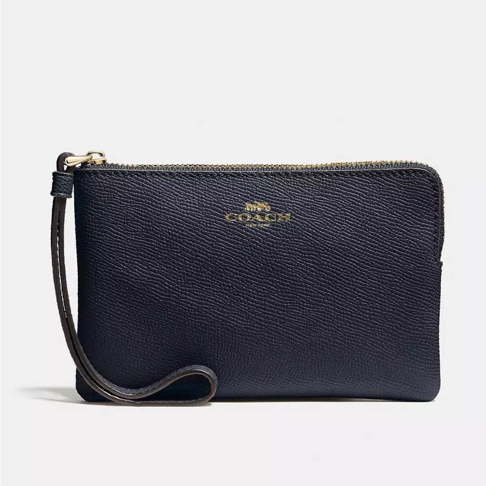 Coach Leather Navy Blue Zip Wristlet